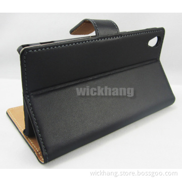 Genuine Real Leather Flip Wallet Case with Stand for Sony Xperia Z1 L39h (P-CSON003)